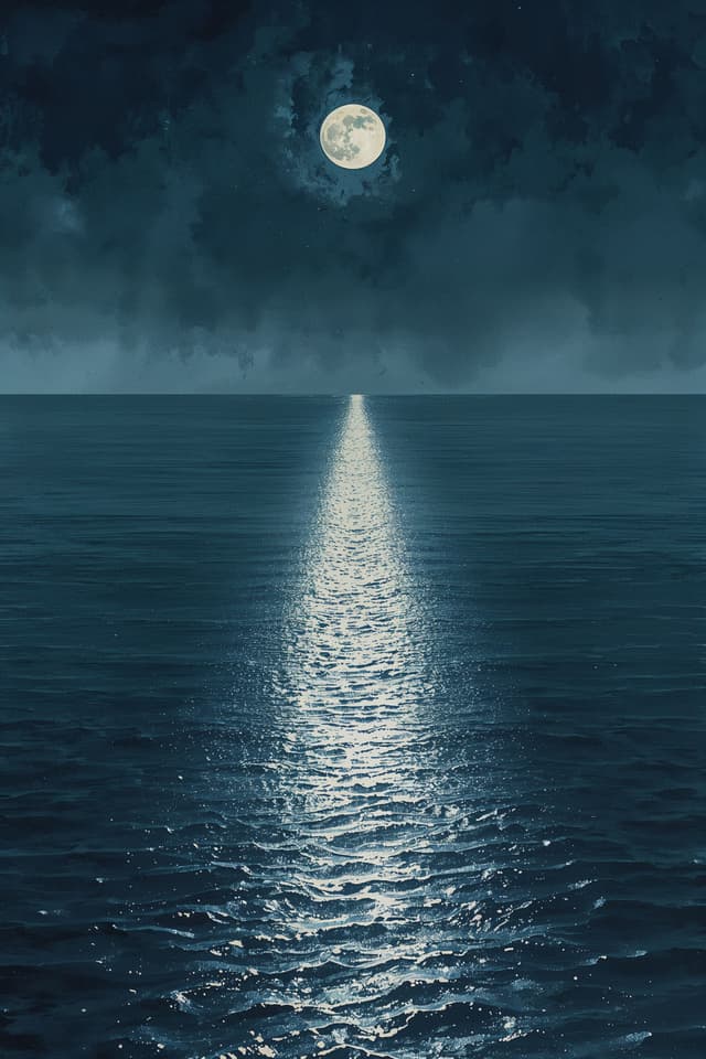 Watercolour card from Nature's Whisper: a moonlit path across a dark sea