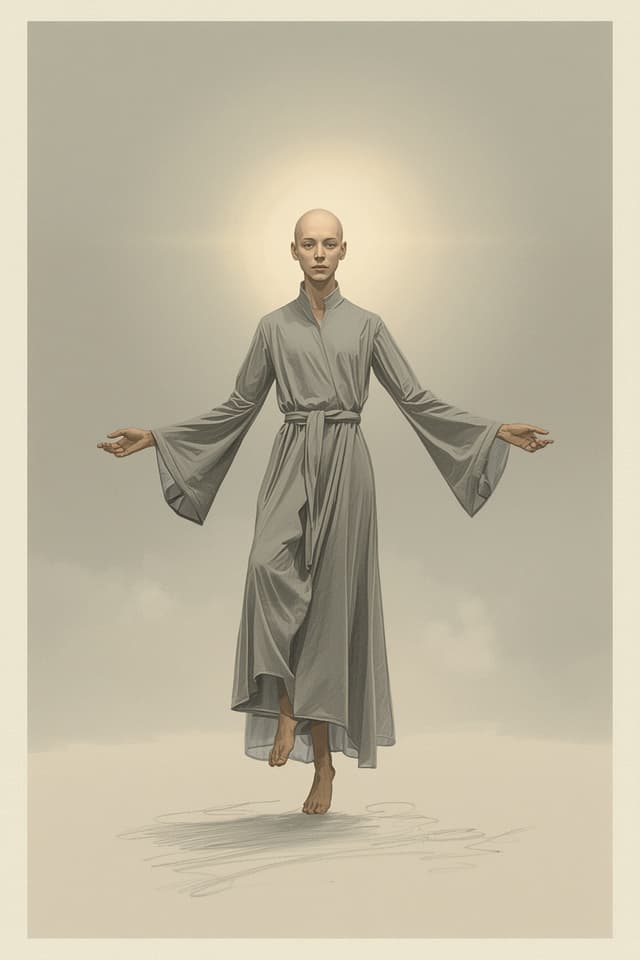 Card from Figures: a robed figure with open arms in soft light