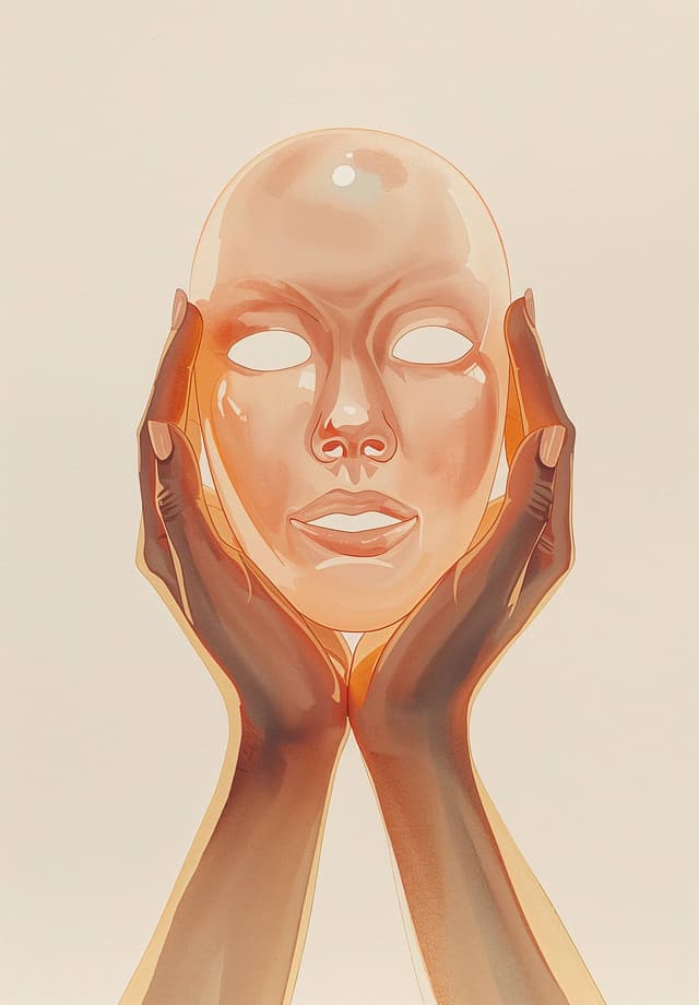 Card from Self-Esteem: a pale mask held gently in two hands